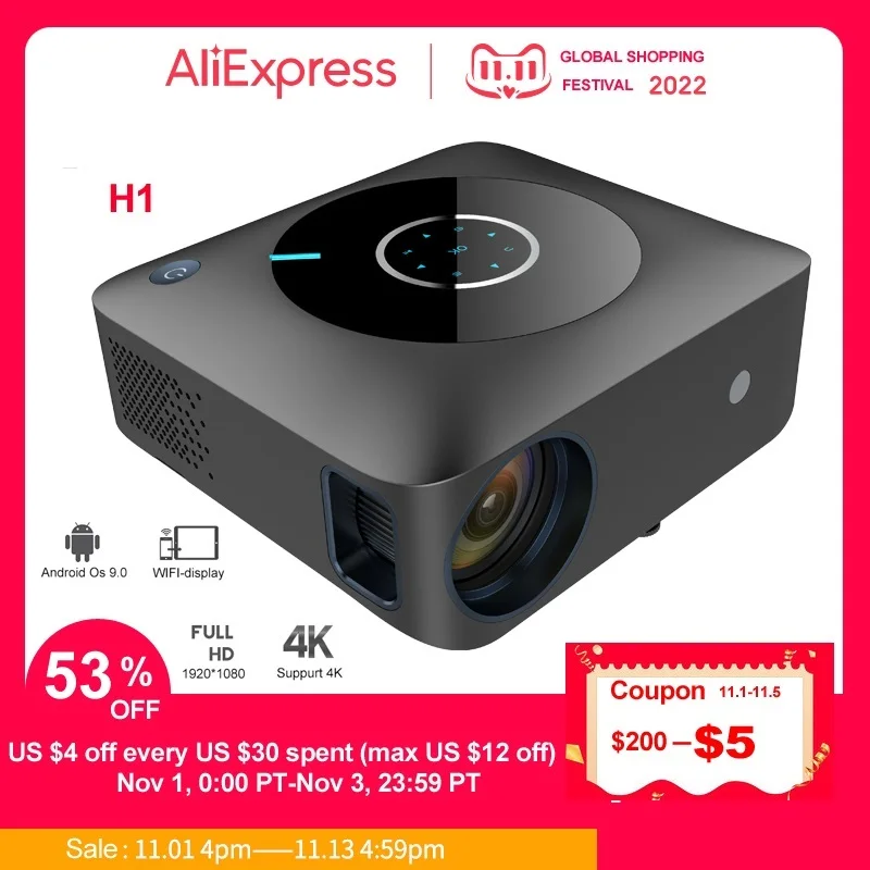 To H1 Full HD 1920*1080P LED Projector Smart Android WIFI Video Proyector Home Theater Cinema Beamer with 4D Keyston