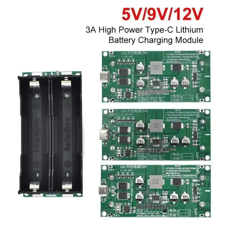 18650 Battery Charger UPS Module Type C 15W Fast Charge Boost Board 5V 9V 12V Output For DIY Project