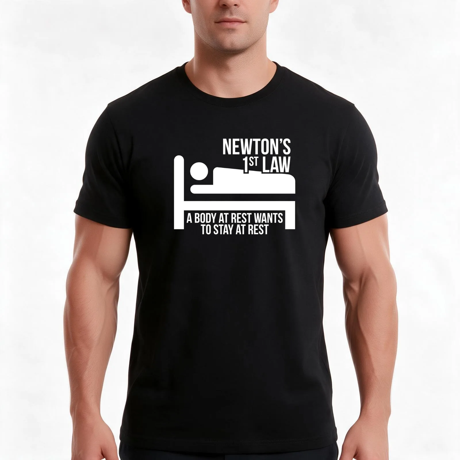Newton Funny Science Body At Rest Stays At Rest T-Shirt, Summer Casual Cotton Tee, Oversized Streetwear Tops, Unisex Men Women