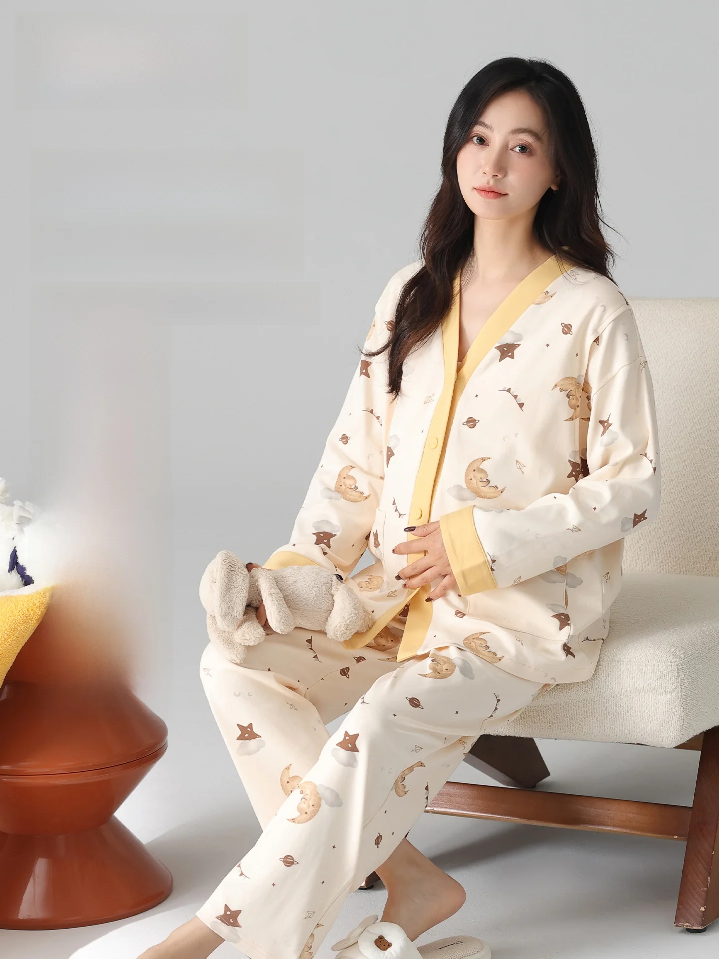 conjunto-de-ropa-de-dormir-de-maternidad-de-algodon-puro-para-mujeres-lactantes-con-almohadilla-para-el-pecho-estilo-casual-de-verano-manga-larga-cuello-en-v-corte-holgado