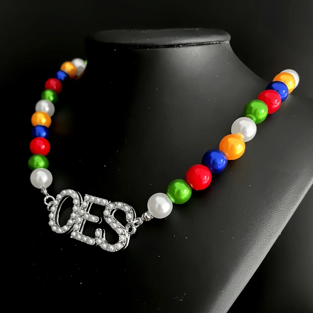 أزياء وسام النجوم الشرقية مجوهرات OES إلكتروني التسمية الملونة عقد من اللؤلؤ المختنق #3