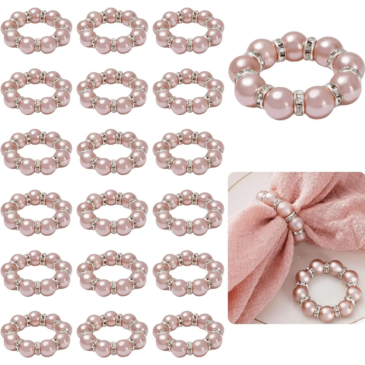 10/30 Pack Pearl Napkin Rings – Elegant Faux Pearl Fashion Napkin Rings, Elastic Design, White Napkin Rings with Rhinestones, Suitable for Weddings, Formal Dinners, and Various Parties