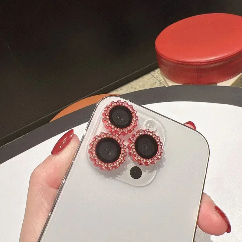 カメラレンズプロテクター,iPhone 16,15,14 pro max,12,13 mini用の光沢のあるダイヤモンドフィルム,2〜3個