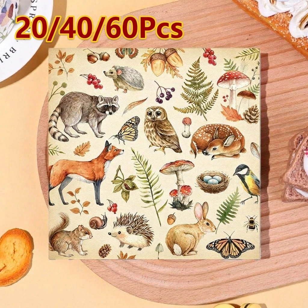 20/40/60pcs Jungle Animals Disposable Napkins Floral Fairy Napkin Enchanted Forest Party Supplies Garden Birthday Decoration