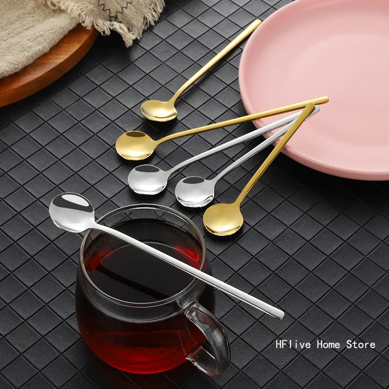 1PC Coffee Stirring Spoon Cutlery Set Juice Gold Tea Spoons Dinnerware Ice Cream Long Handle Scoop Tableware Kitchen Tools