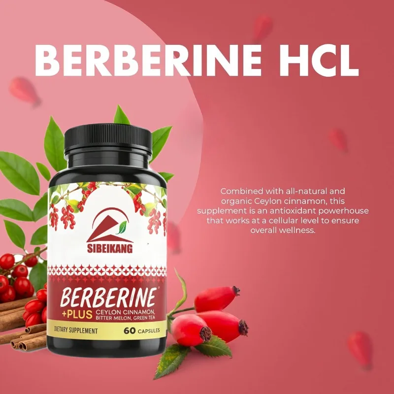 Berberine HCL 1200mg, containing Ceylon cinnamon, bitter gourd, and green tea extracts -60 capsules