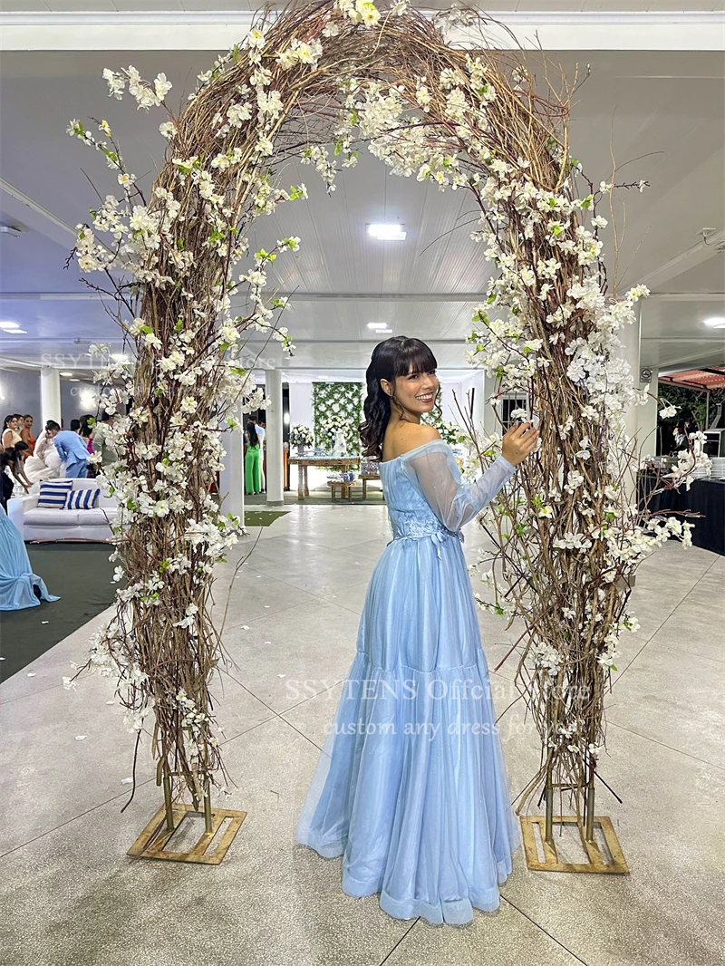 SSYTENS Blue Tulle Wedding Evening Dresses Off The Shoulder Formal Occasion Dress Appliques Women Elegant Prom Gowns Customized