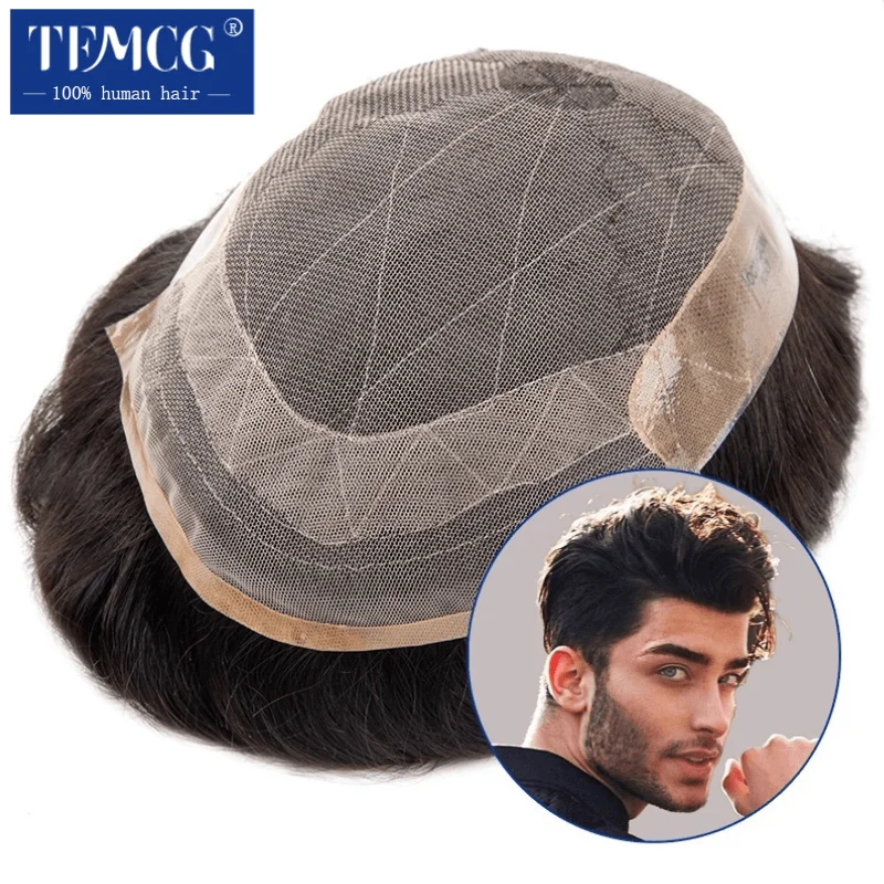 OCT- Male Hair Prosthesis Breathable Toupee For Men 100% Natural Human Hair Man Wig Lace & Pu Toupee Men 130% Density Male Wig