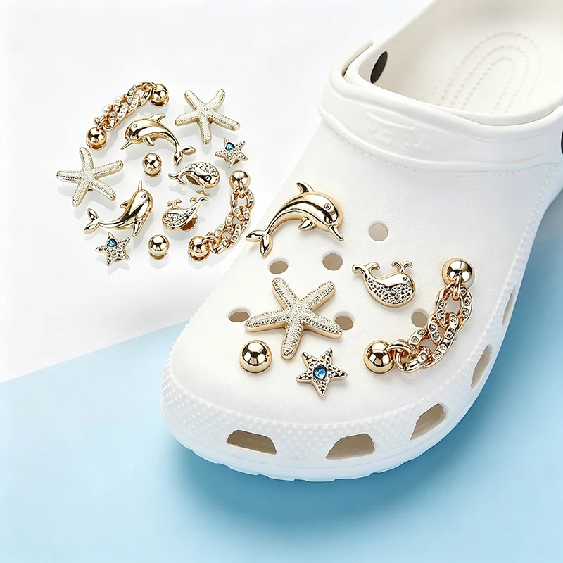 Gold Animal Chain Shoe Charms Detachable DIY Jibbitz Accessories for Crocs Clogs Summer Party Gifts for Girls Women