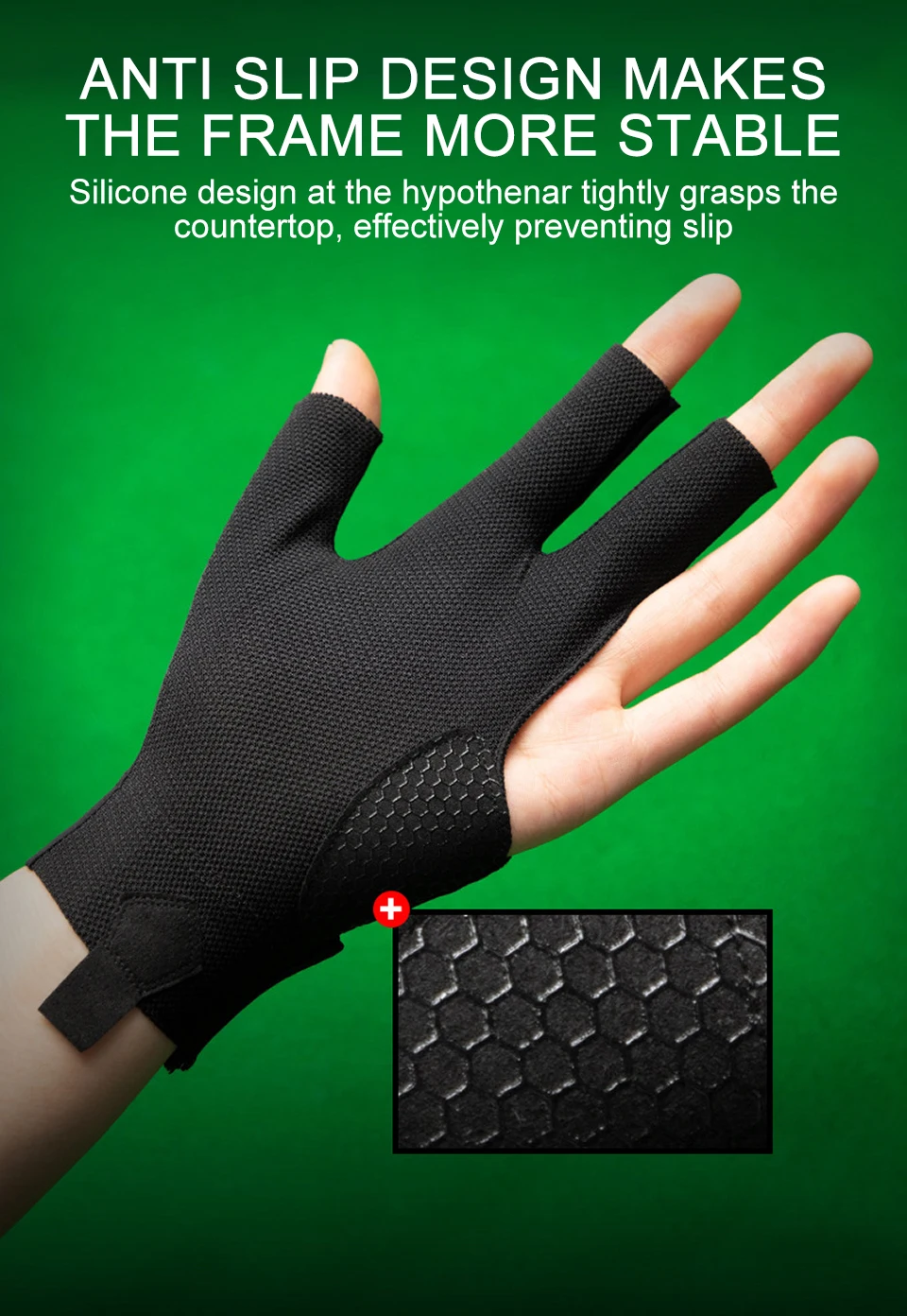 GTUBIKE 1PC Billard Handschuh Linke Hand Drei Finger Snooker Billard Handschuh Nicht Slip Aufkleber Elastizität Billard Training Handschuhe – Detail 5