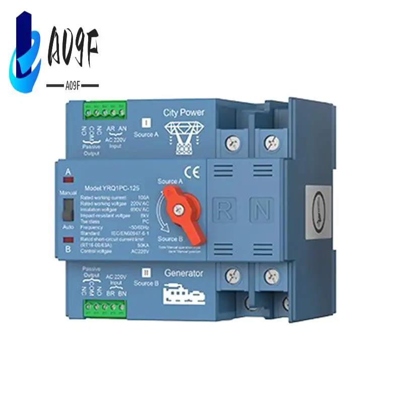 

A09F-ATS Dual Power Automatic Transfer Switch For Generator Or PV Energy To City Power Changeover Switch Generator 125A
