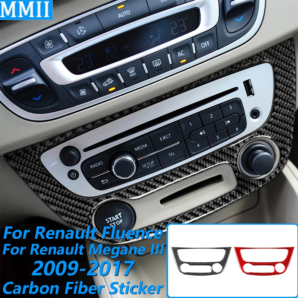 Für Renault Megane III Fluence 2009-2017 Carbon-Faser Mittelkonsole One-Touch Start/Stop CD-Verkleidungsabdeckung Auto-Zubehör Aufkleber