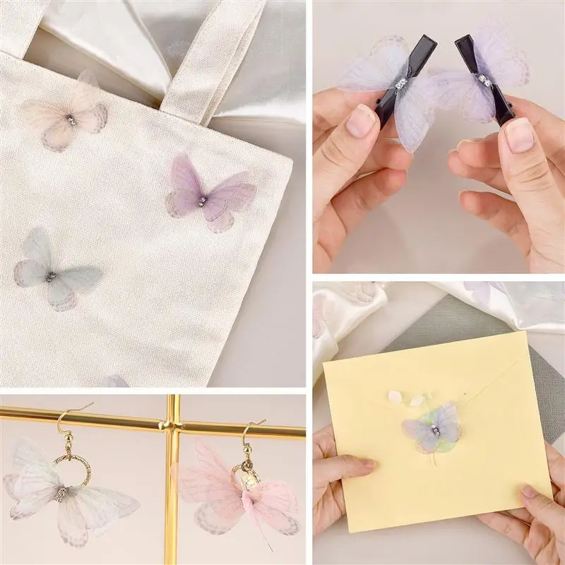 10pcs/Set 5cm Double Layer Mesh Butterfly Appliqued 3D Simulation Mesh Dreamy Bouquet Patch For DIY Handmade Hairband Nail Decor