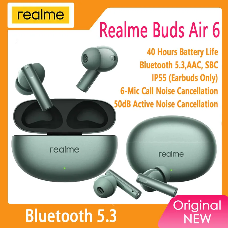 الأصلي Realme Buds Air 6 صحيح سماعة لاسلكية 40 ساعة عمر البطارية بلوتوث 5.3 50dB نشط إلغاء الضوضاء #2