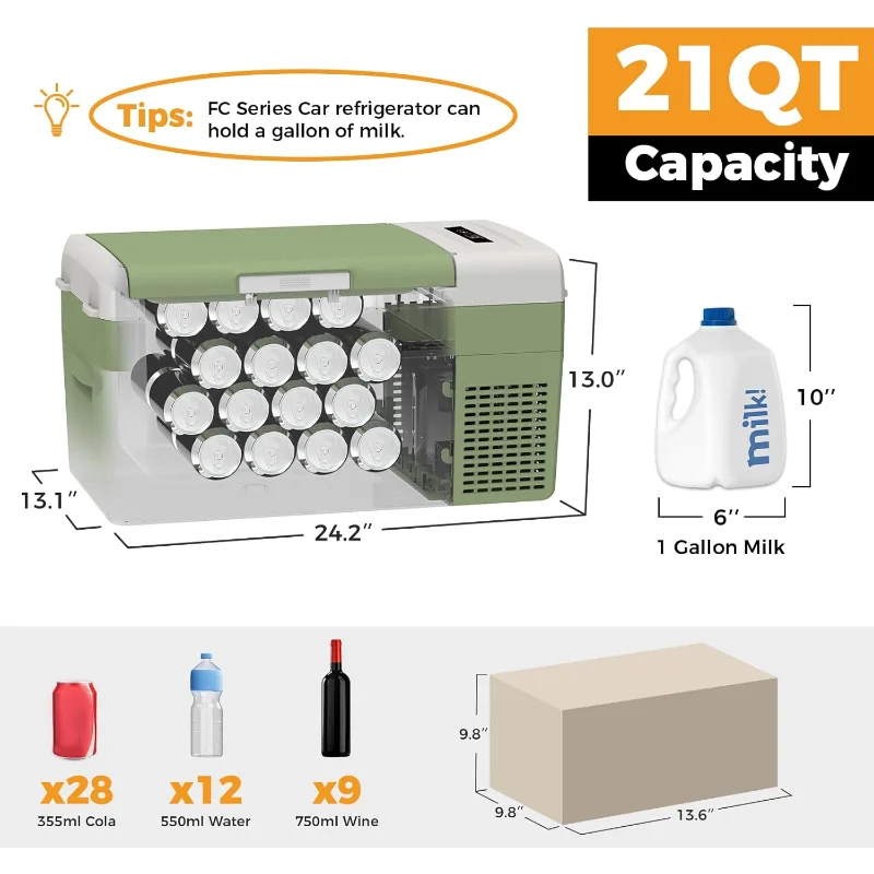Setpower FC20 Portable 12v Refrigerator, -4℉-68℉ Fast Cooling Car Refrigerator, 20L/21Qt Car Fridge Portable Freezer with 12/24V