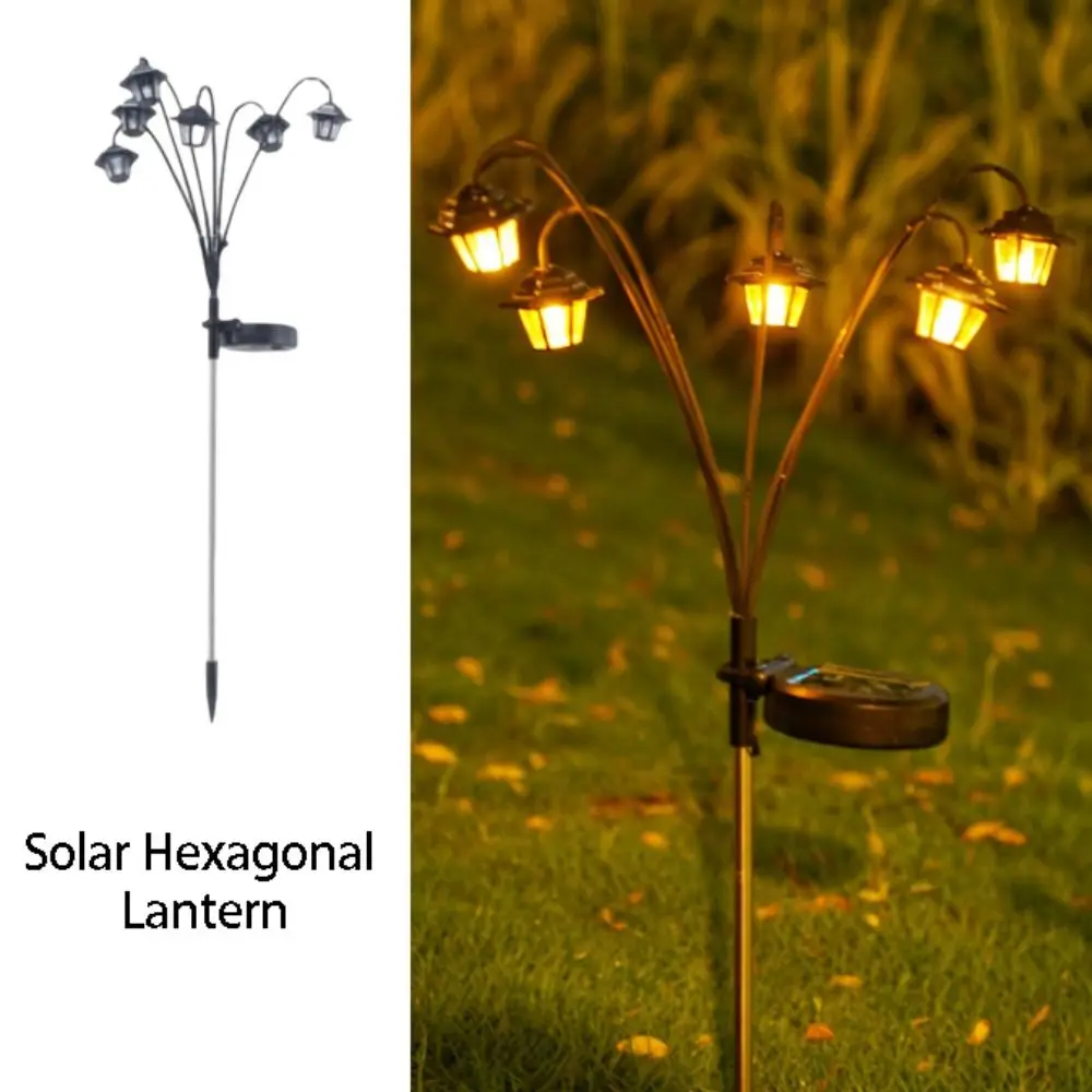 Retro Style Solar-Powered Retro Lantern Light 6LED 8-Mode Solar Decorative Light Hexagonal Design Courtyard Light Garden Use
