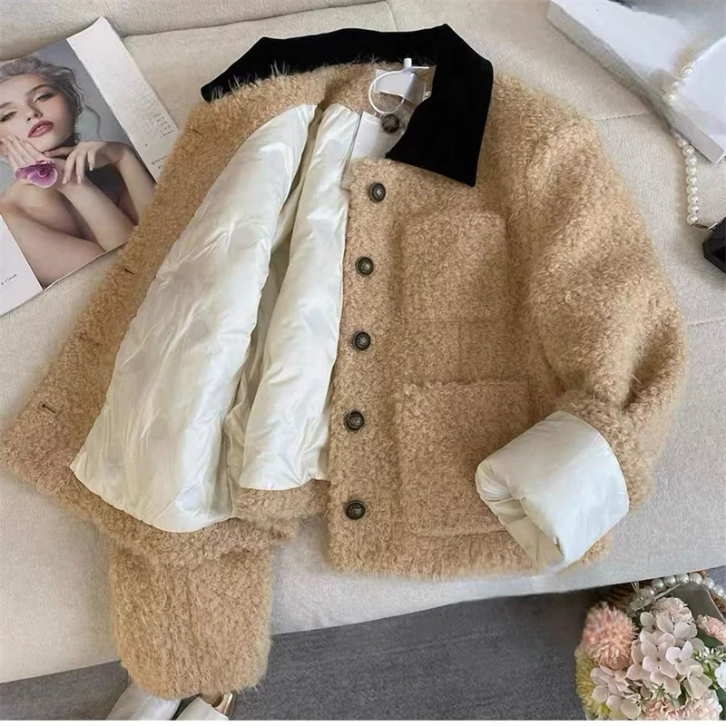 

High-quality Padded New Loose Coat with Small Fragrant Liner in Autumn and Winter Padded Warm Contrast lapel Coat New Outerwear