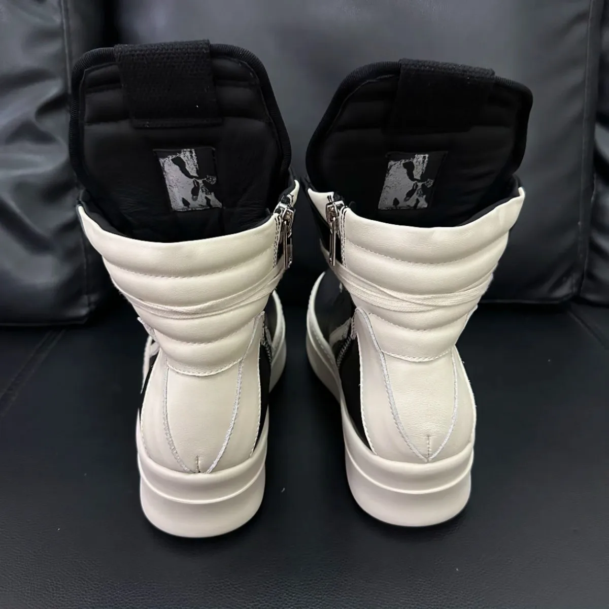 Ro Classic Designer Men Shoe Women Sneaker Full Black Leather Ankle Boot High Top Casual Shoes Zipper 6cm Thick Sole Boots