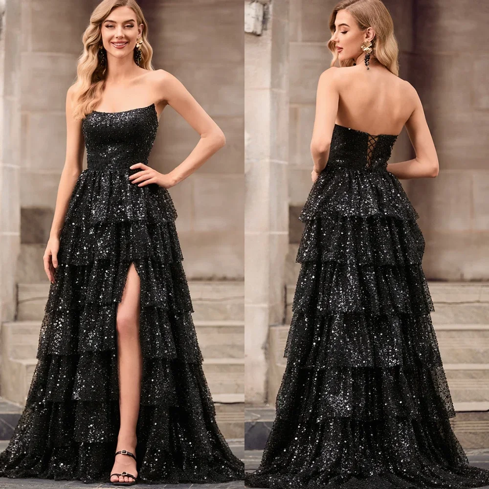 

Customized Jiayigong Organza Ruffle Engagement A-line Strapless Bespoke Occasion Gown Long Dresses