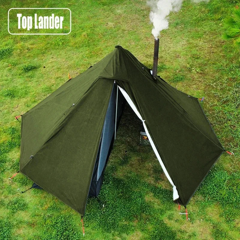 Namiot kempingowy z okienkiem kominkowym Ultralekki namiot Tipi Teepee Pyramid Dwuwarstwowy namiot Bushcraft dla 1 osoby Namiot gorący