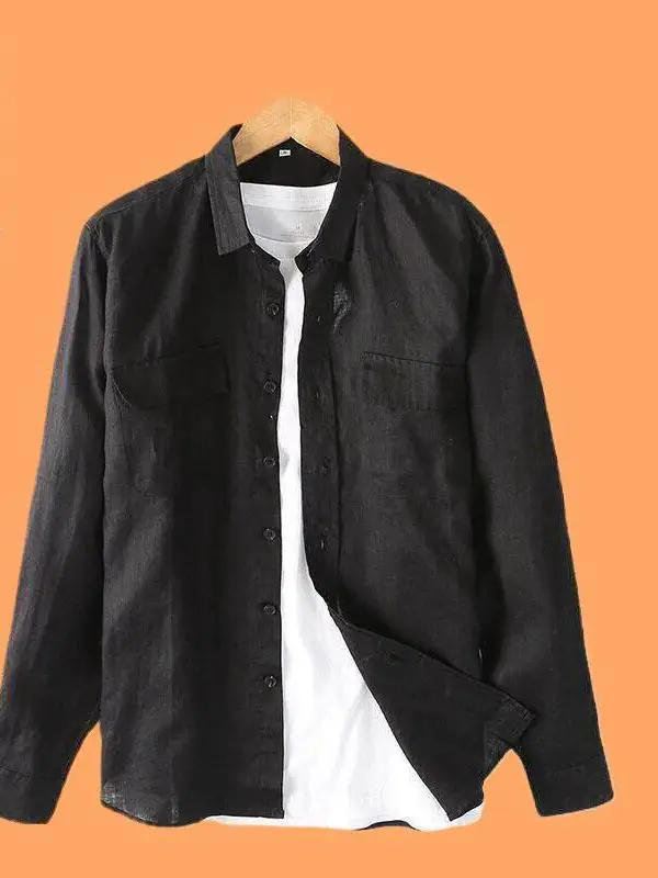 

Casual Linen irt for Men Long Sve Turn-down Collar ket Loose Fit Daily Wear Spring Summer Autumn Color