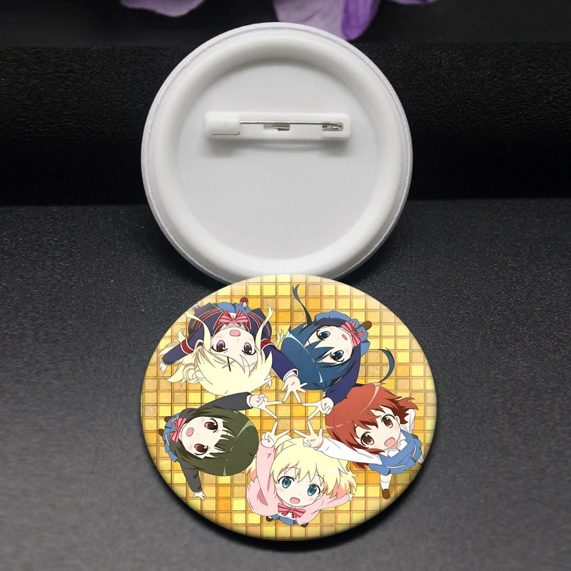 Anime Kin‑iro Mosaic Badge Shinobu Omiya,Alice Cartelet,Aya Komichi Lapel Pins for Backpack Clothes Decor Round Cartoon Brooches