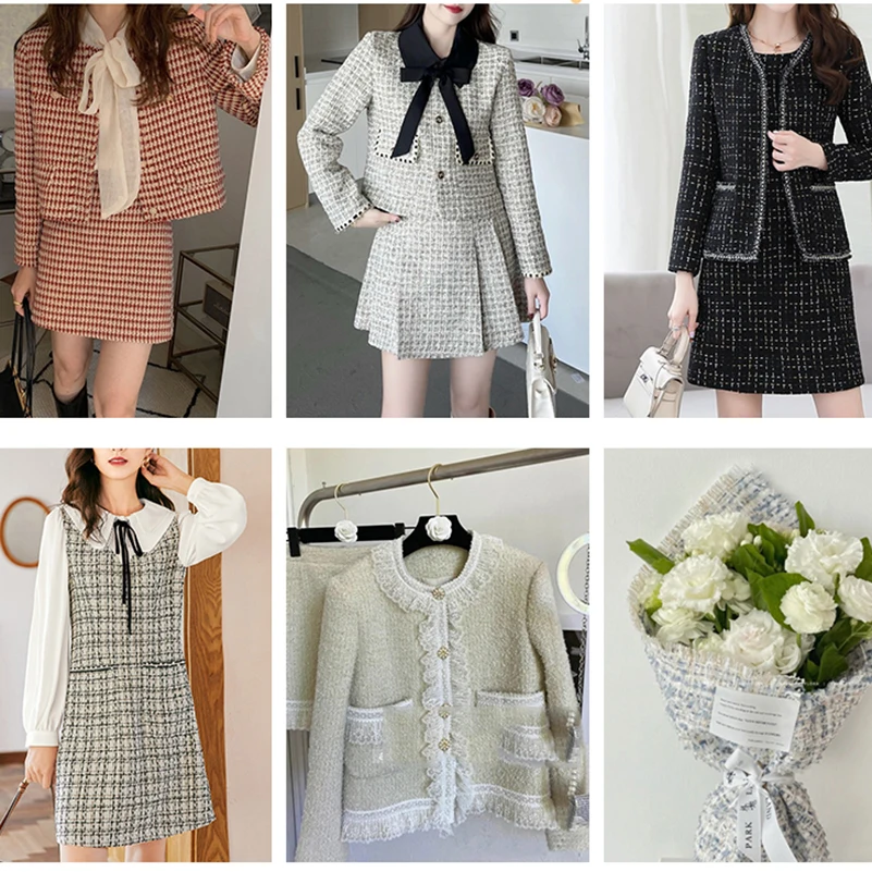 Woven Woolen Tweed Fabric Small Fragrance for Sewing Coat Vest Skirt Uniform Suit by Half Meter