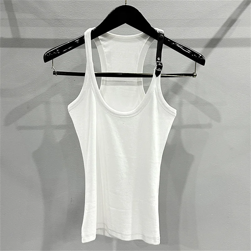 

Футболки для женщин. Новый эластичный вязаный топ без рукавов в рубчик на лето. 2025 г. Асимметричный облегающий женский жилет-корсет. Майка.