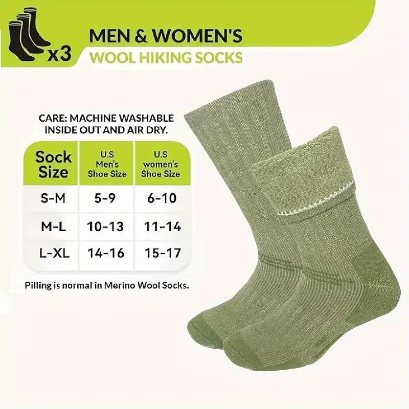 3 أزواج جديد الصوف المشي لمسافات طويلة وسادة الجوارب الدفء طاقم الرقبة الشتاء التمهيد الجوارب مجموعة الجيش الأخضر جوارب من الصوف.