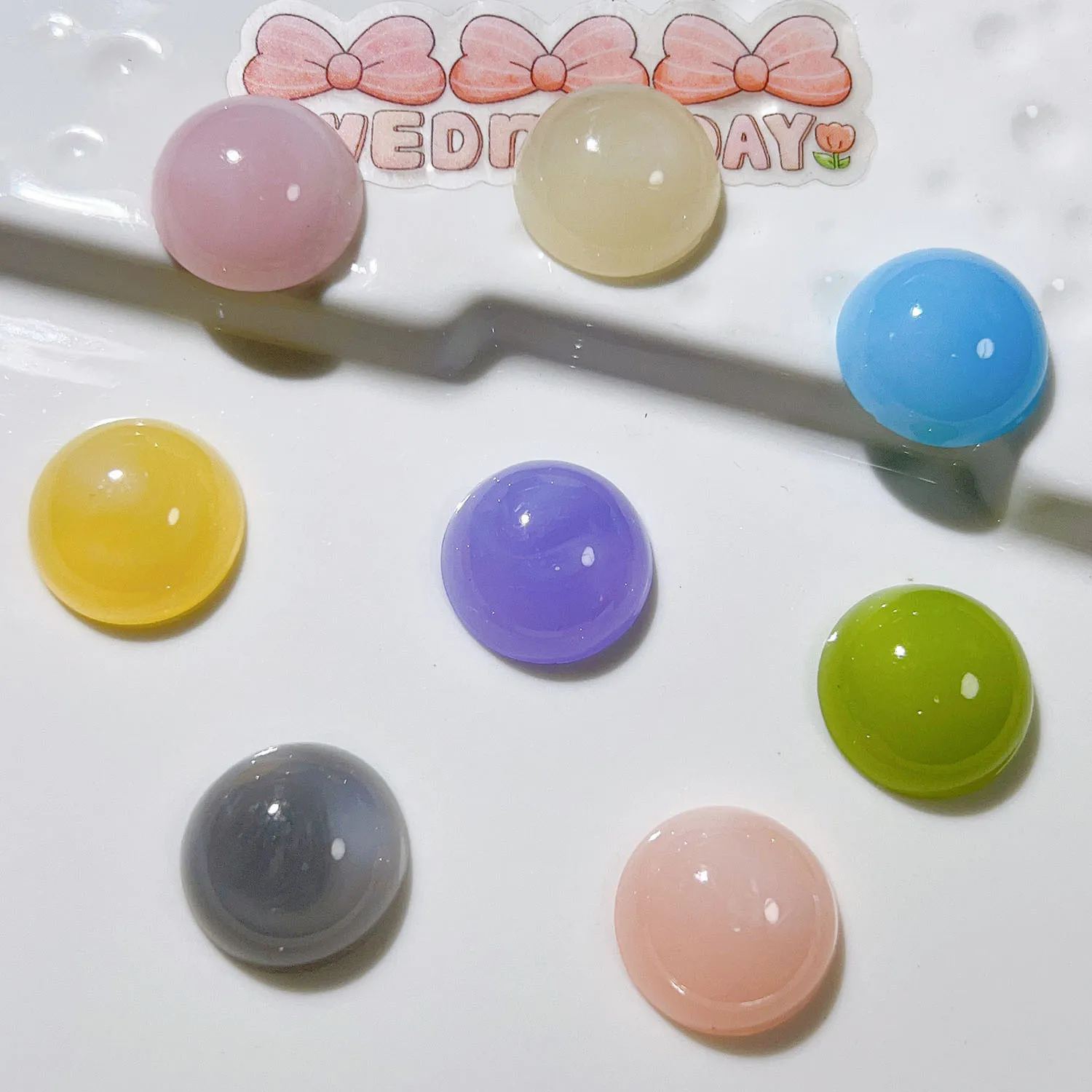 5pcs Mini Kawaii Cute Round Bead Flat Back Cabochons Scrapbook Diy  Party Hairpin Accessories Home Decoration Craft