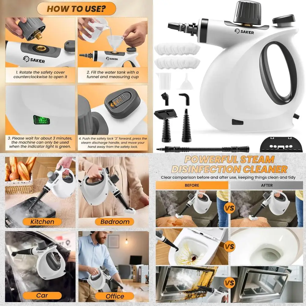 

Портативный пароочиститель мощностью 1050 Вт с 8 салфетками для глубокой очистки дома, автомобилей и кухни