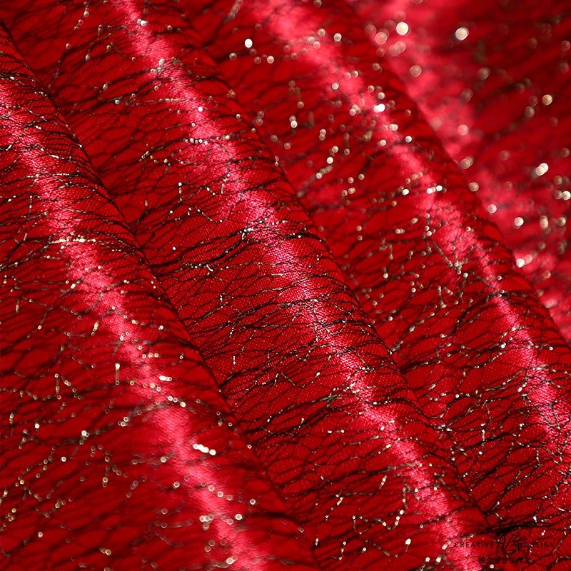 Elastic Candy Red Light Shining Cloth Dress Stage Fashion Background Designer Graduation Creative Fabric for Clothing Diy Sewing