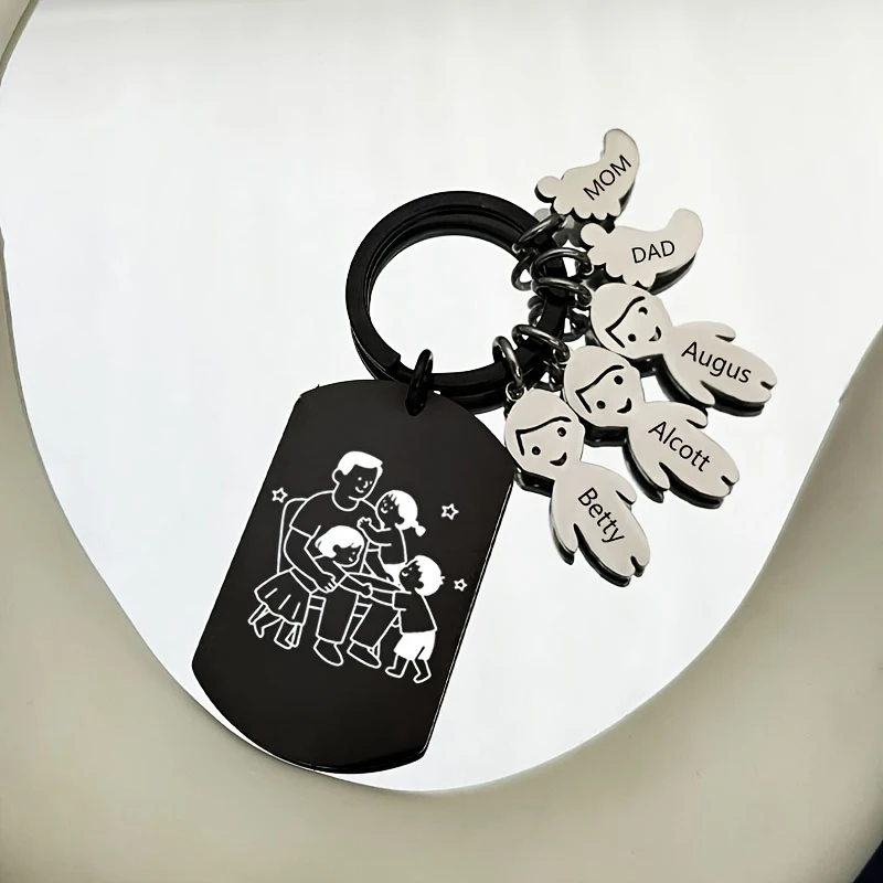 

Fathers Day Customized Keychain Personalized Highquality Engraving Text & Golden Leaf Design Black Metal Durable Men's Keychain