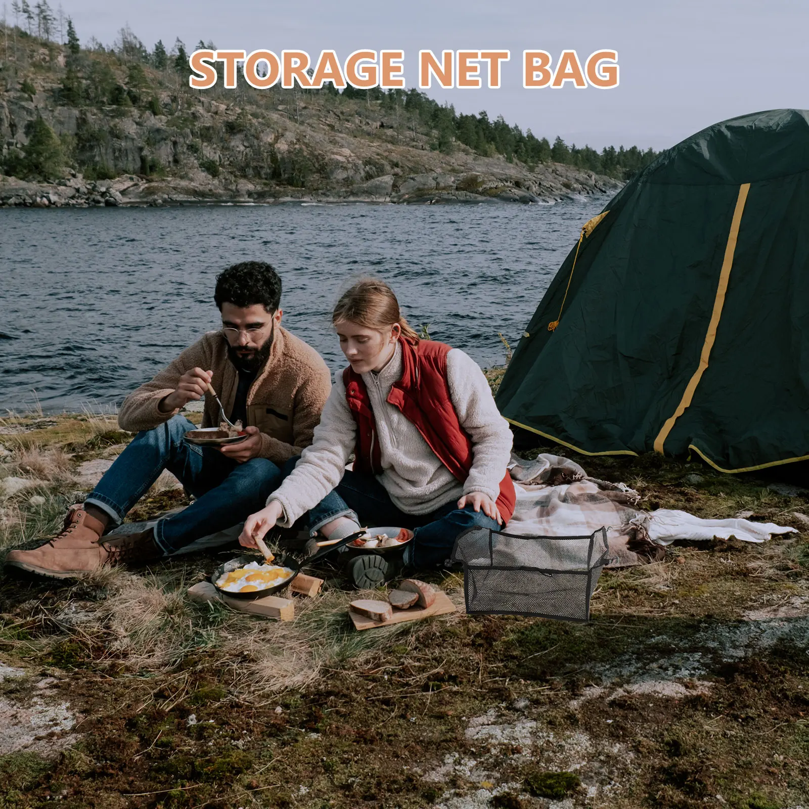

Outdoor Folding Table Net Bag Black Side Drain Basket Camping Rack Coffee Storage Portable Picnic Supplies Organizer