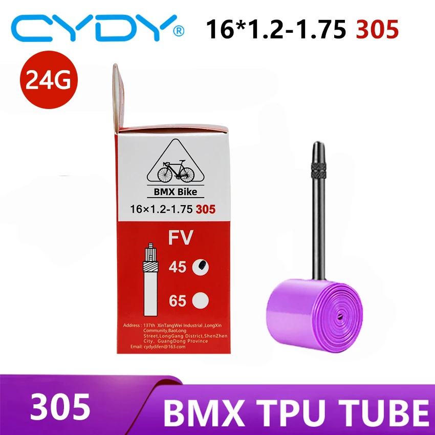 24G CYDY TPU Bike Inner Tube Camera 16 ”305 16x1.2 1.25 1.35 1.4 1.5 1.6 1.75 Inch Valve 45mm BMX Bicycle Tire Pneu Cycling Tyre