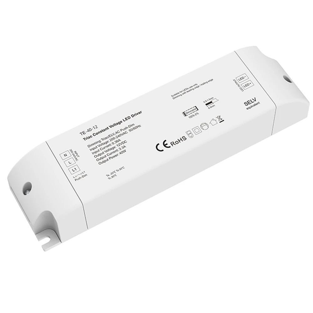 Skydance 40W 75W 150W Triac Dimming Constant Voltage LED Driver Push Switch DC12V 24V Dimmable Power Supply Phase-cutting Dimmer