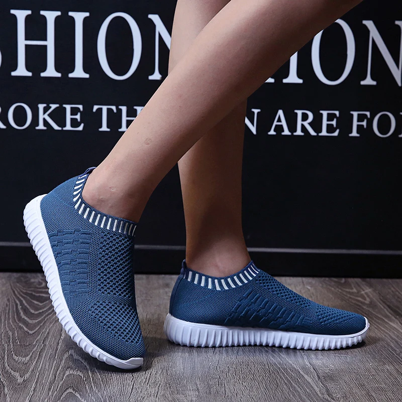 Rimocy Breathable Mesh Sneakers Women 2022 Summer Slip on Soft Bottom Running Shoes Woman Plus Size 43 Elastic Knit Casual Flats