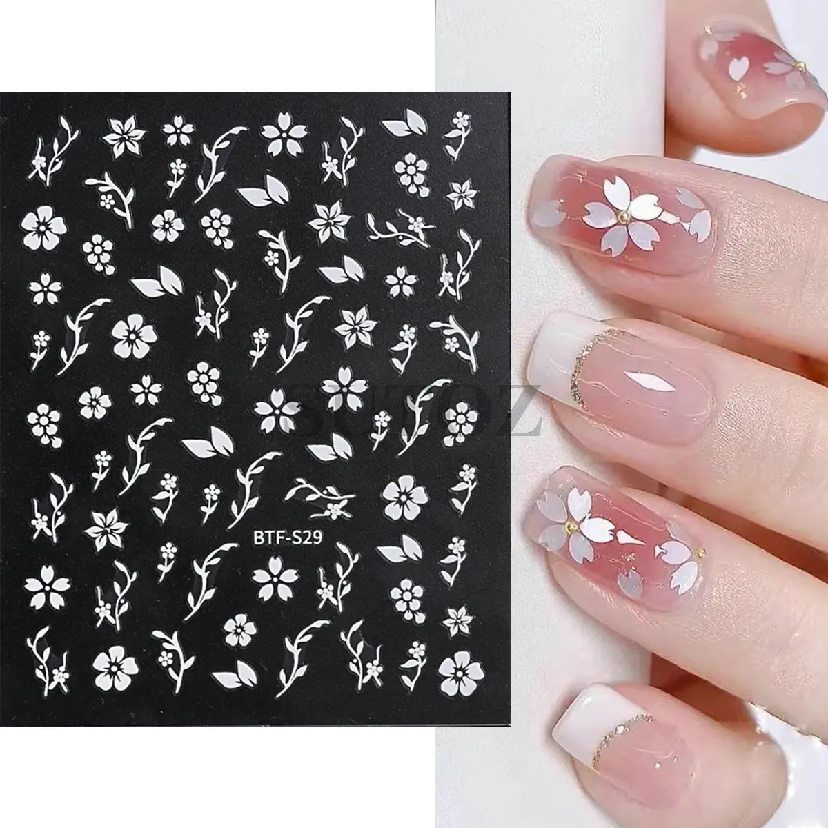 Flowers Nail Art Stickers Gold Silver Spring Summer Simple Florals Petals Leaf Self Adhesive Decorations For Nail Tips LEBTF-S29