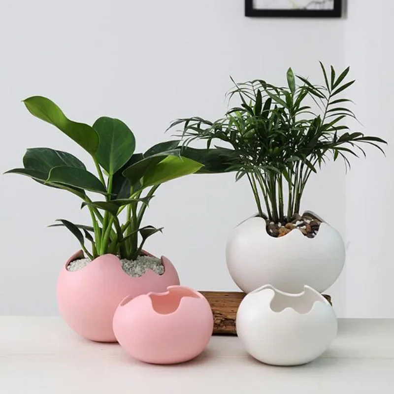 Morden Style Porcelain Eggshell Shape Green Plant Pot Art Garden Creative Flowerpot Vase Planter Home Decor