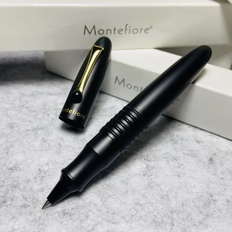 Hign-end Heavy Feeling Brass Metal Black Silver Roller Ball Stationery Pen Office Student Thick Barrel Pens for Men's Gift