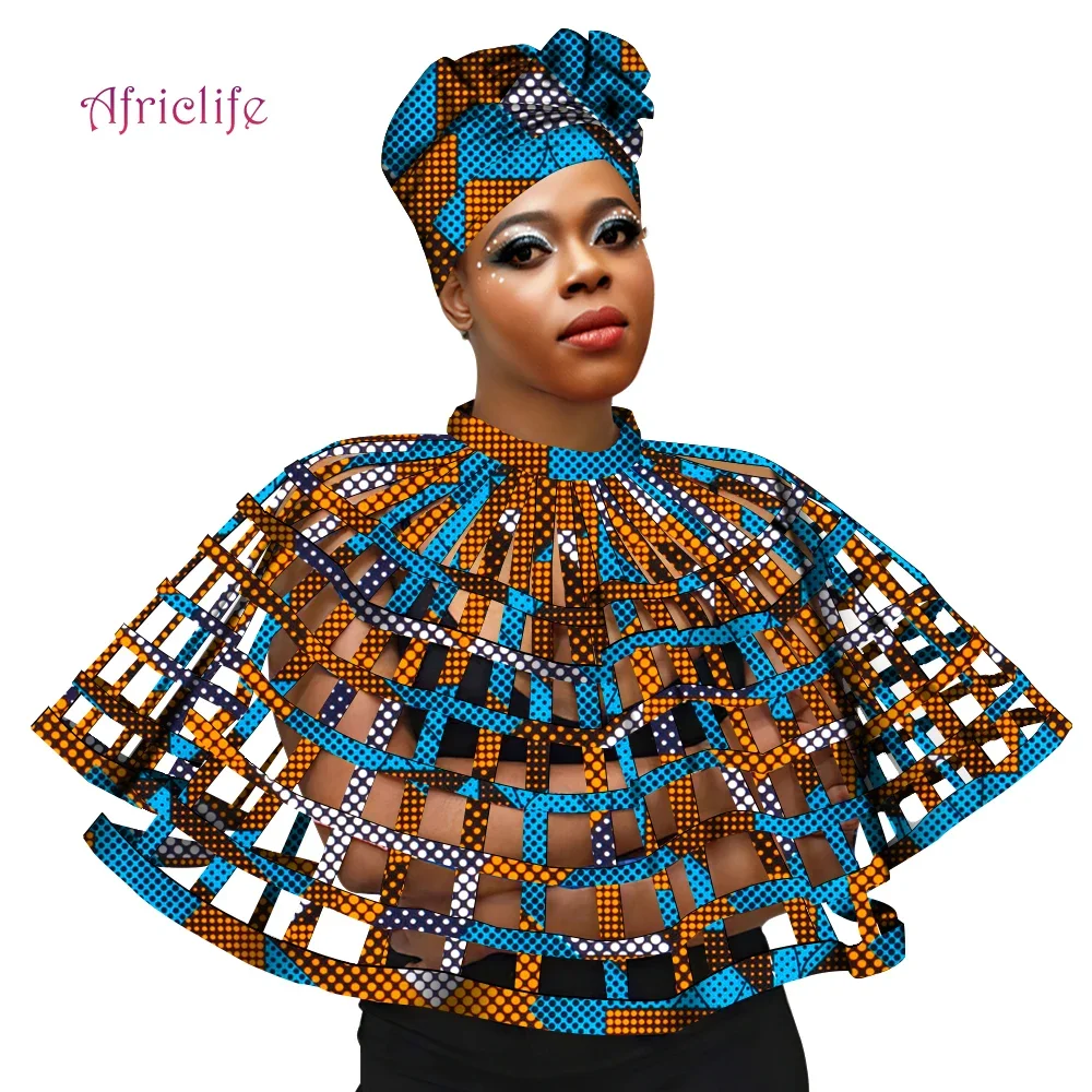 Ankara African Net Necklaces Shawl Collar Matching Headwrap Women Clothings Accessories Print Web Shoulder Necklace SP136