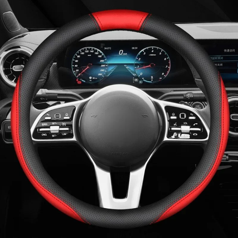Leather Car Steering Wheel Cover 38cm Universal O/D Type Steering Wheel Covers Car Interior Accessories Non-slip Steering Covers