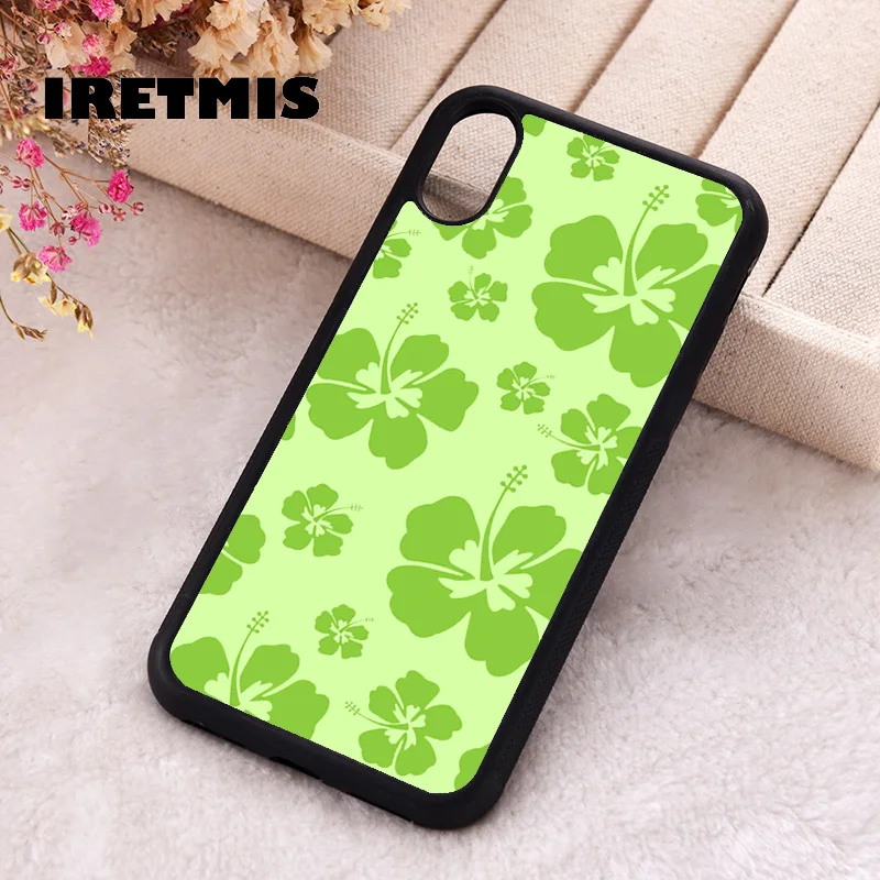 Iretmis Phone Cover Case For iPhone X XS Max XR 11 12 13 PRO MINI 14 15 16 Plus Rubber Silicone Green Hibiscus