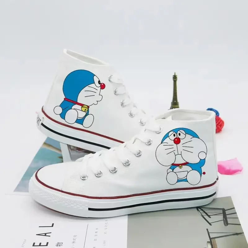 Doraemon echte Bilder schwarz weiß 2025, neue Frühling, Herbst, Winter, Mann, Segeltuchschuhe, lässig, Drop-Shipping, Damen-Skateschuhe