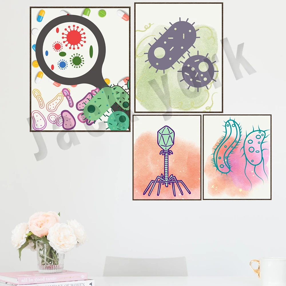 Science Prints, Microbiology, Bacteria Art, Science Art, Bio Art, Watercolor Painting, Science Decor Poster Gifts, Biology Print