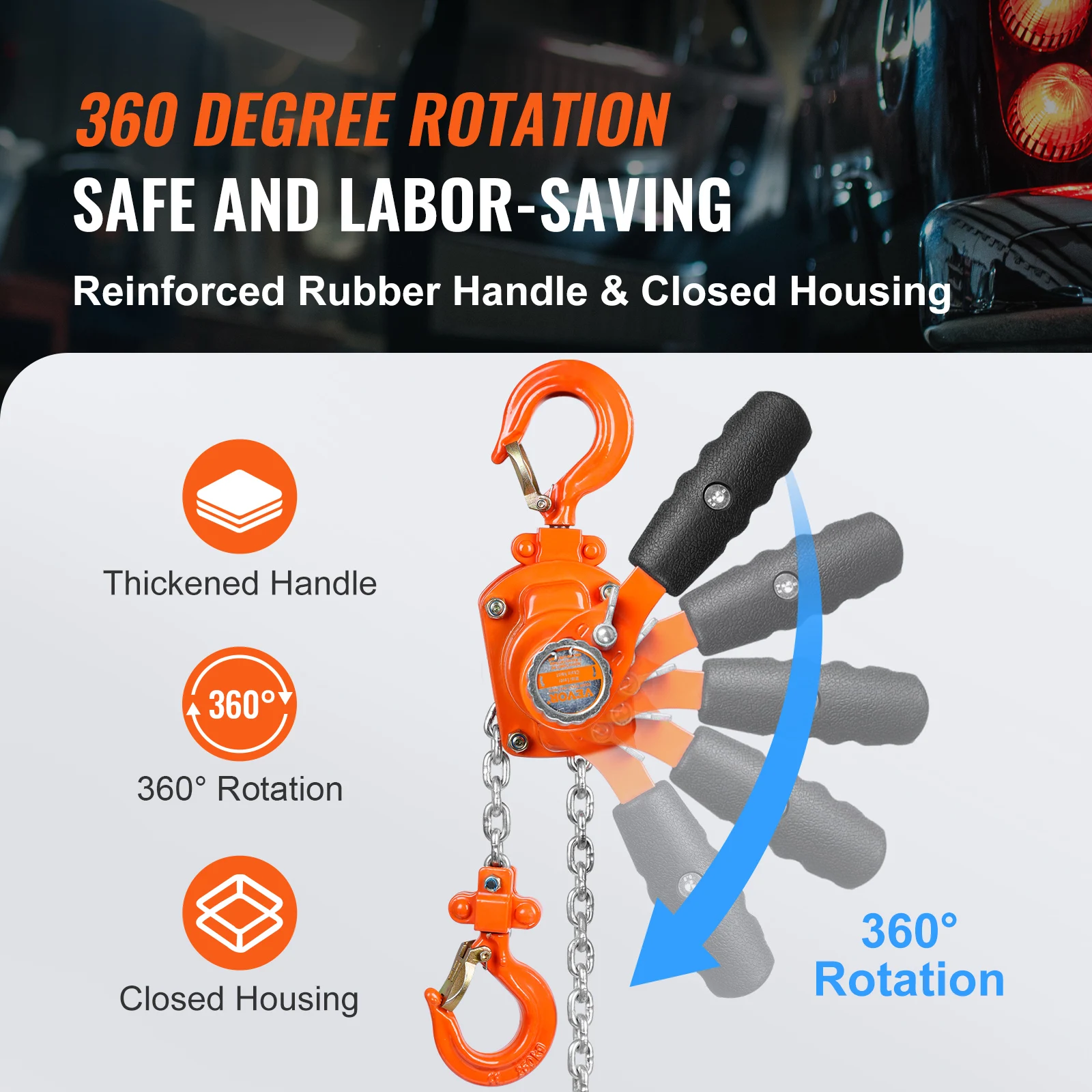 VEVOR Manual Lever Chain Hoist, 1/4 / 1/2 Ton Capacity Come Along, G80 Galvanized Carbon Steel with Weston Double-Pawl Brake