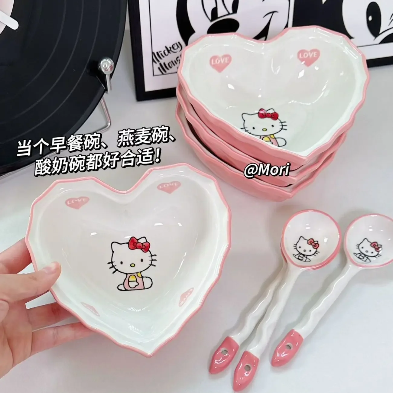 

Sanrio Kawaii Hello Kitty Ceramic Bowl Anime Cartoon Fashionable Exquisite Ins Style High-looking Household Dormitory Tablewares