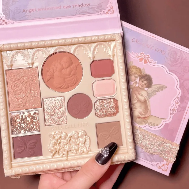 Ombretto angelo in rilievo Tavolozza di ombretti per trucco all-in-one lucido Evidenziatore Fard per il viso Tavolozze a lunga durata Cosmetici per il trucco