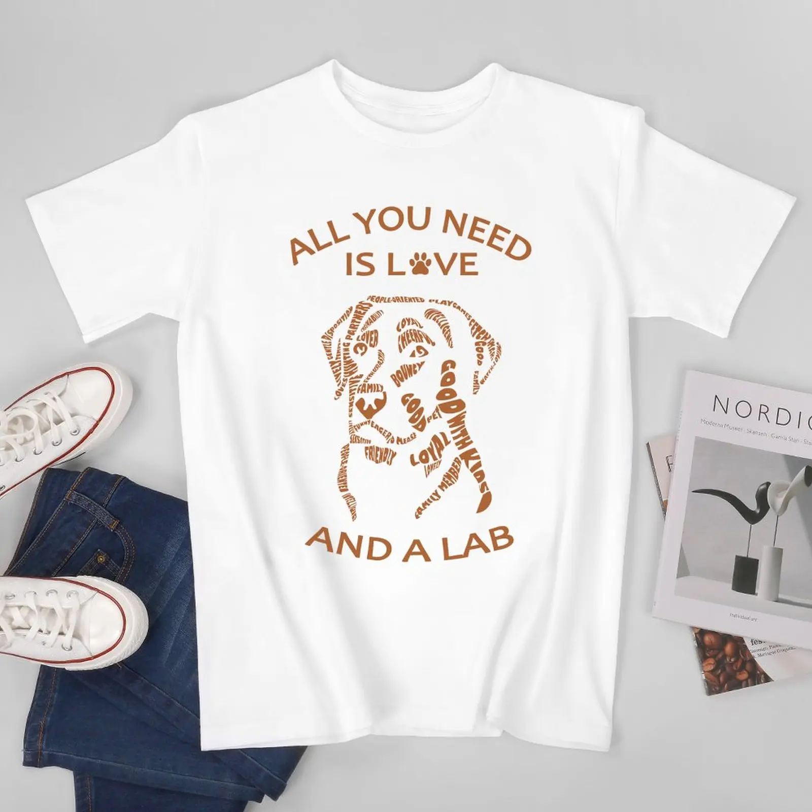 Men All You Need Is Love And A Labrador Black Labrador Caligram Tshirt Tees T Shirts Women Boys 100% Cotton T-Shirt Unisex