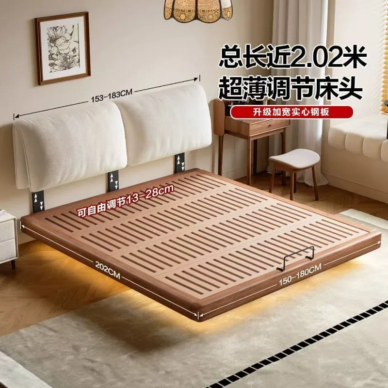 Solid wood beech white wax, bedside tatami flush edge suspension, simple and modern, all solid wood bed small apartment